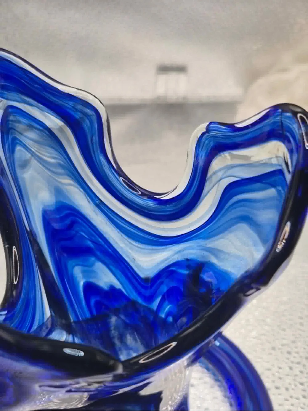 Vintage MCM Cobalt Blue Art Glass Trumpet Vase Swung Design by Sooner / Ozark Co